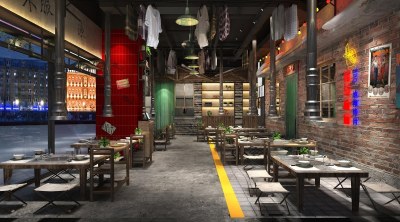 工业风烤肉店3D模型下载